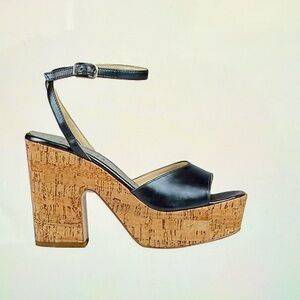 Made & Bought in Italy! Metallic Blue Platform Sandals, ankle strap & cork heel